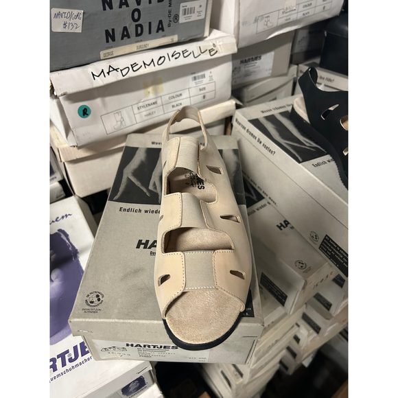 Vintage Hartjes Women's‎ Stone Nubuck 4 Strap Sling-back Sandals 15932 - Picture 3 of 4